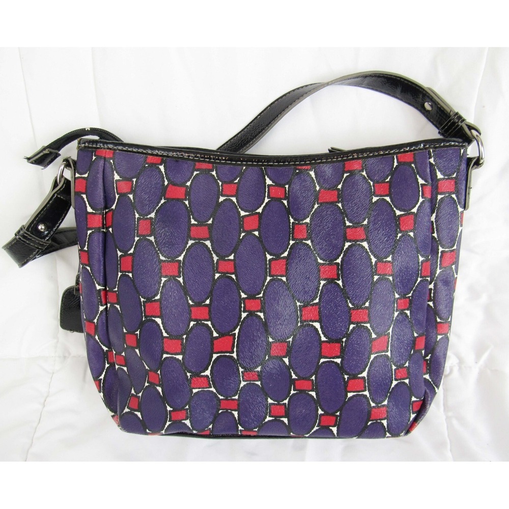 Nine & Co Shoulder Tote Red, Black & Purple Geometric Textured Vinyl Faux Patent